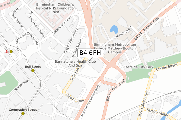 B4 6FH map - large scale - OS Open Zoomstack (Ordnance Survey)