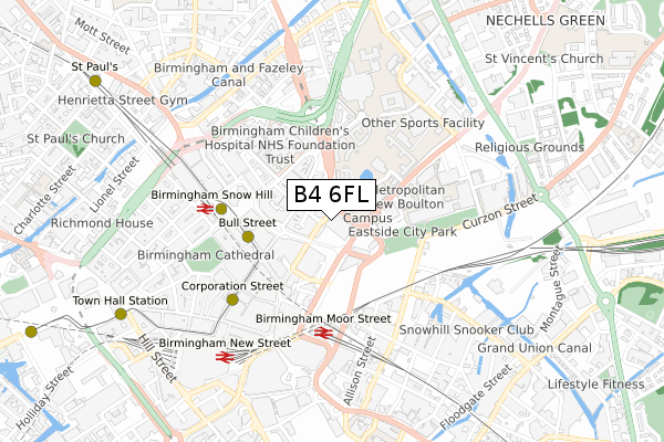 B4 6FL map - small scale - OS Open Zoomstack (Ordnance Survey)