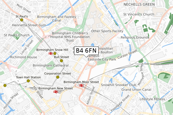 B4 6FN map - small scale - OS Open Zoomstack (Ordnance Survey)