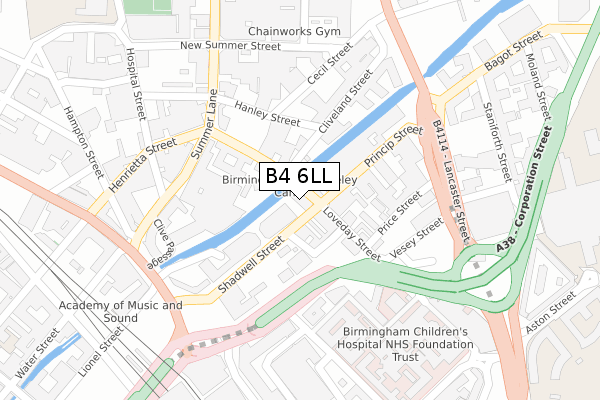 B4 6LL map - large scale - OS Open Zoomstack (Ordnance Survey)