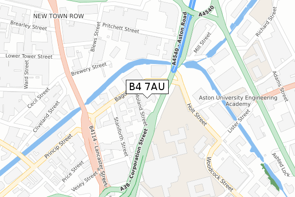 B4 7AU map - large scale - OS Open Zoomstack (Ordnance Survey)