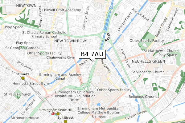 B4 7AU map - small scale - OS Open Zoomstack (Ordnance Survey)