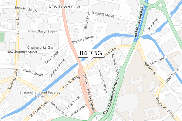 B4 7BG map - large scale - OS Open Zoomstack (Ordnance Survey)