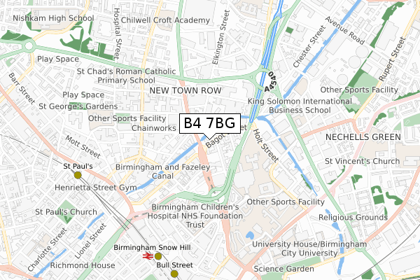 B4 7BG map - small scale - OS Open Zoomstack (Ordnance Survey)