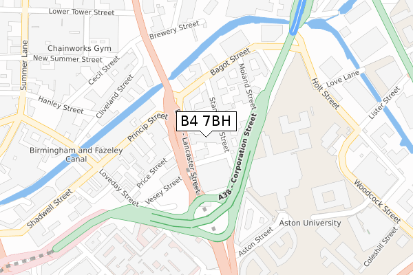 B4 7BH map - large scale - OS Open Zoomstack (Ordnance Survey)