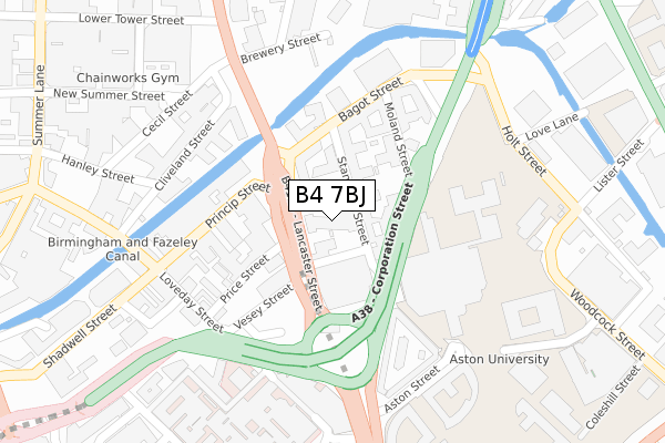 B4 7BJ map - large scale - OS Open Zoomstack (Ordnance Survey)