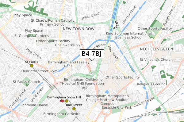 B4 7BJ map - small scale - OS Open Zoomstack (Ordnance Survey)