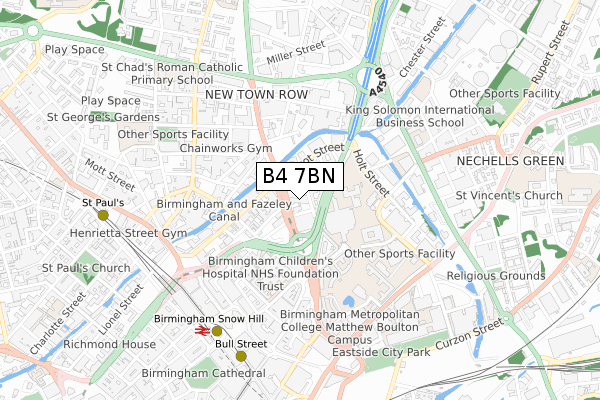 B4 7BN map - small scale - OS Open Zoomstack (Ordnance Survey)