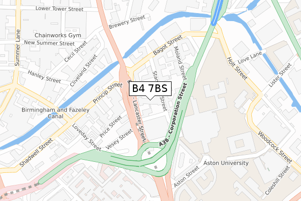 B4 7BS map - large scale - OS Open Zoomstack (Ordnance Survey)