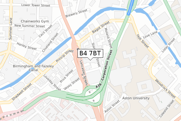 B4 7BT map - large scale - OS Open Zoomstack (Ordnance Survey)