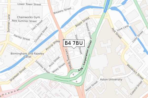 B4 7BU map - large scale - OS Open Zoomstack (Ordnance Survey)