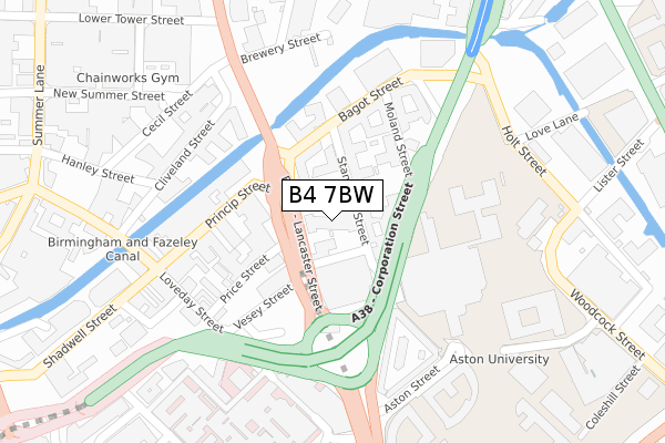 B4 7BW map - large scale - OS Open Zoomstack (Ordnance Survey)