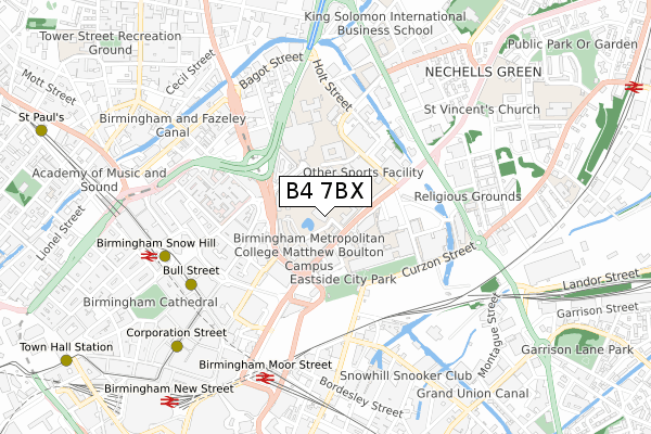 B4 7BX map - small scale - OS Open Zoomstack (Ordnance Survey)