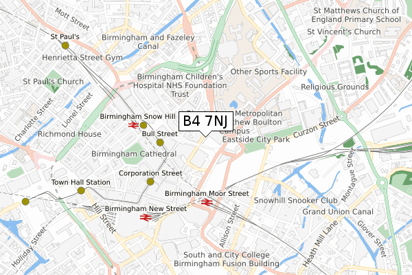 B4 7NJ map - small scale - OS Open Zoomstack (Ordnance Survey)