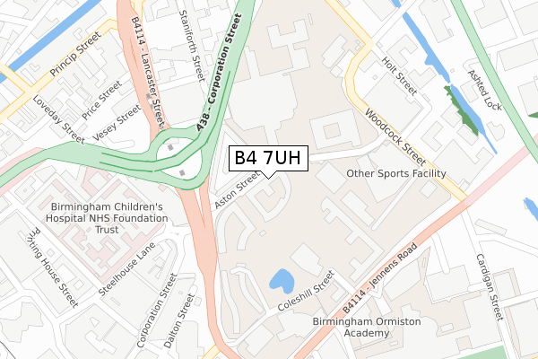 B4 7UH map - large scale - OS Open Zoomstack (Ordnance Survey)