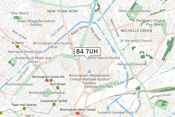 B4 7UH map - small scale - OS Open Zoomstack (Ordnance Survey)