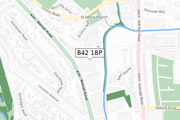 B42 1BP map - large scale - OS Open Zoomstack (Ordnance Survey)