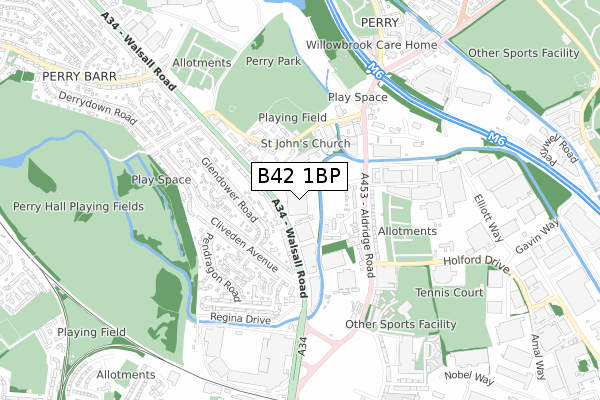 B42 1BP map - small scale - OS Open Zoomstack (Ordnance Survey)