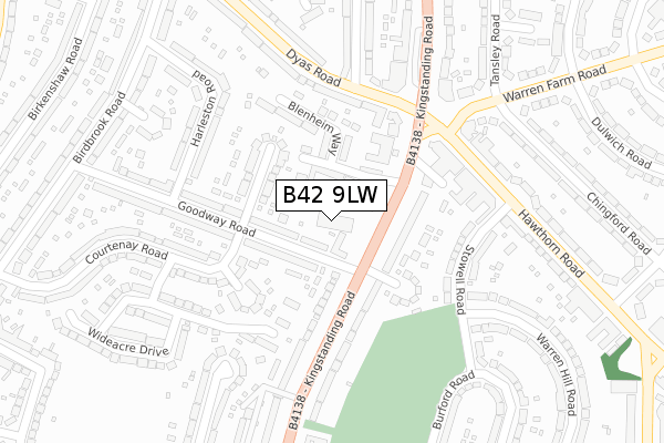 B42 9LW map - large scale - OS Open Zoomstack (Ordnance Survey)