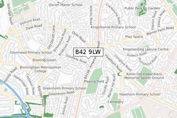 B42 9LW map - small scale - OS Open Zoomstack (Ordnance Survey)