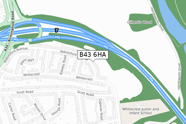 B43 6HA map - large scale - OS Open Zoomstack (Ordnance Survey)