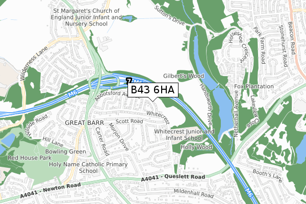 B43 6HA map - small scale - OS Open Zoomstack (Ordnance Survey)