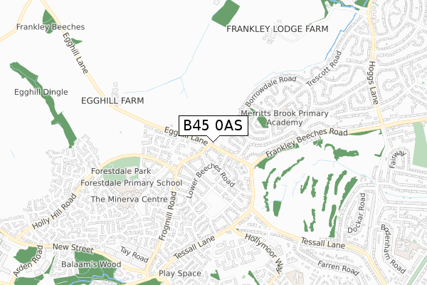 B45 0AS map - small scale - OS Open Zoomstack (Ordnance Survey)