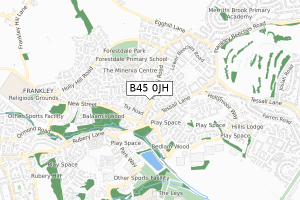 B45 0JH map - small scale - OS Open Zoomstack (Ordnance Survey)