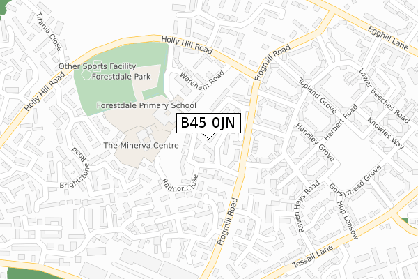 B45 0JN map - large scale - OS Open Zoomstack (Ordnance Survey)