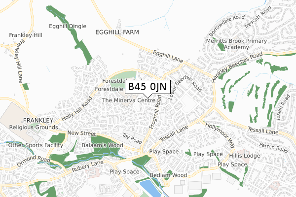 B45 0JN map - small scale - OS Open Zoomstack (Ordnance Survey)