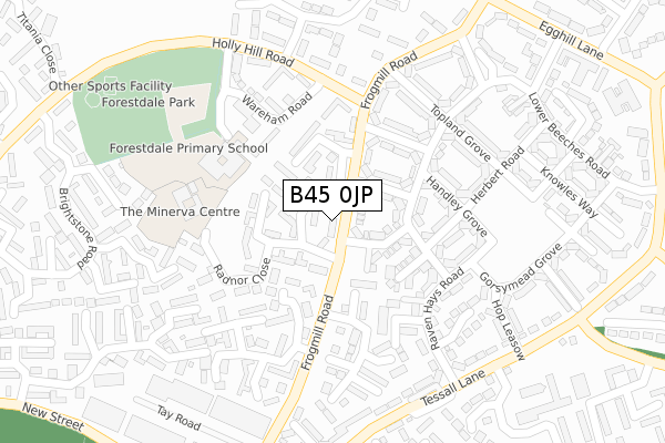 B45 0JP map - large scale - OS Open Zoomstack (Ordnance Survey)