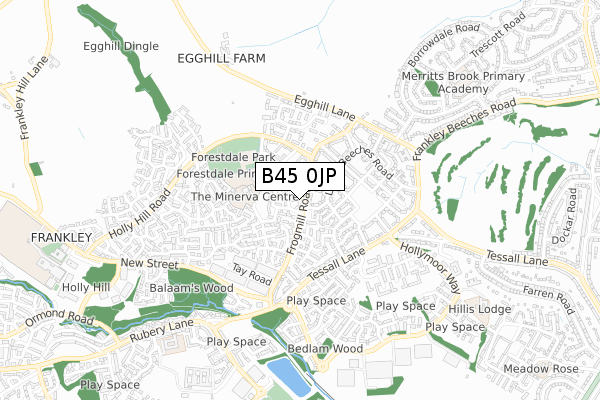 B45 0JP map - small scale - OS Open Zoomstack (Ordnance Survey)