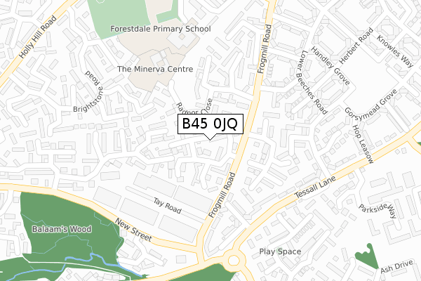 B45 0JQ map - large scale - OS Open Zoomstack (Ordnance Survey)