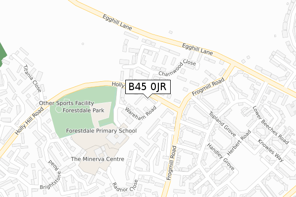 B45 0JR map - large scale - OS Open Zoomstack (Ordnance Survey)