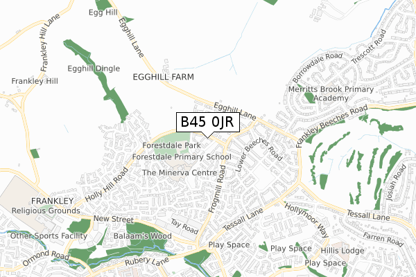 B45 0JR map - small scale - OS Open Zoomstack (Ordnance Survey)