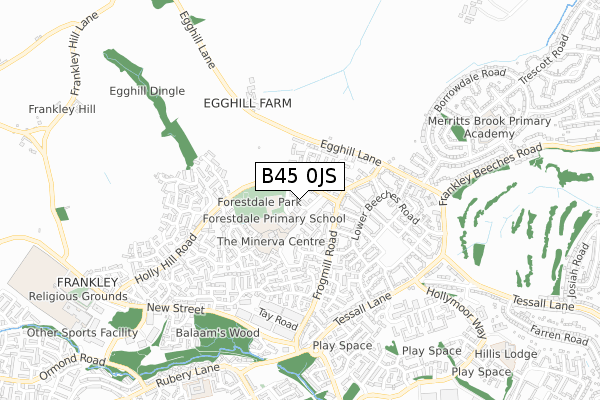 B45 0JS map - small scale - OS Open Zoomstack (Ordnance Survey)