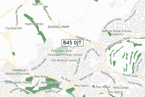 B45 0JT map - small scale - OS Open Zoomstack (Ordnance Survey)