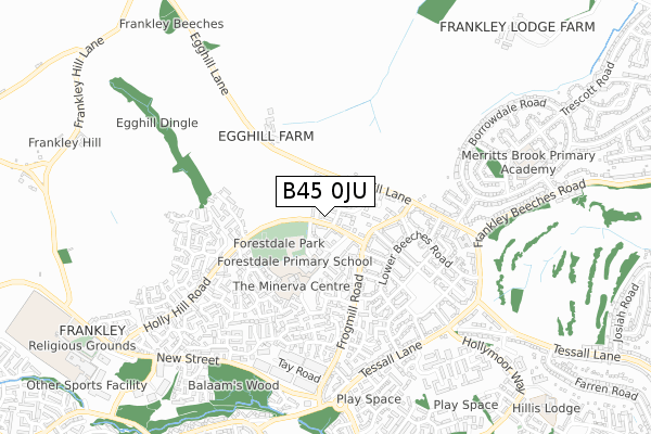 B45 0JU map - small scale - OS Open Zoomstack (Ordnance Survey)