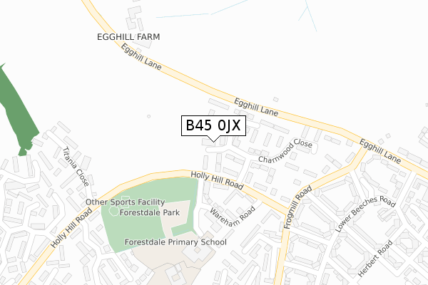 B45 0JX map - large scale - OS Open Zoomstack (Ordnance Survey)