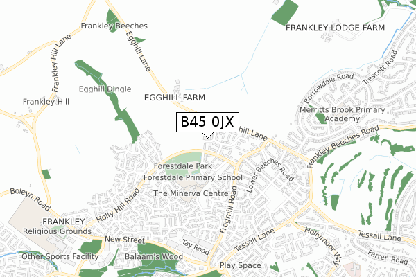 B45 0JX map - small scale - OS Open Zoomstack (Ordnance Survey)