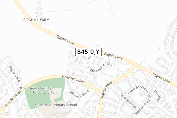 B45 0JY map - large scale - OS Open Zoomstack (Ordnance Survey)