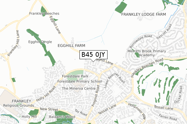 B45 0JY map - small scale - OS Open Zoomstack (Ordnance Survey)