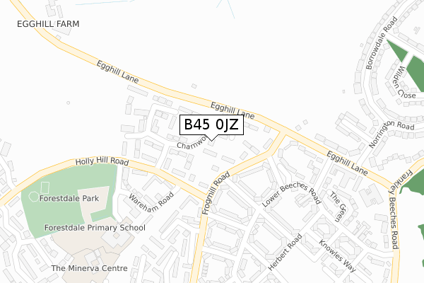 B45 0JZ map - large scale - OS Open Zoomstack (Ordnance Survey)