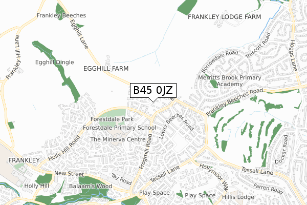 B45 0JZ map - small scale - OS Open Zoomstack (Ordnance Survey)