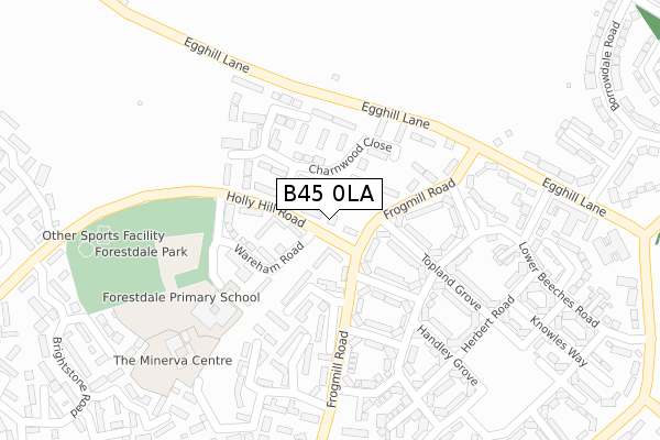 B45 0LA map - large scale - OS Open Zoomstack (Ordnance Survey)