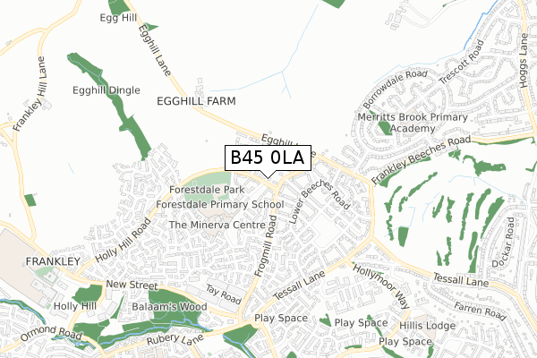 B45 0LA map - small scale - OS Open Zoomstack (Ordnance Survey)