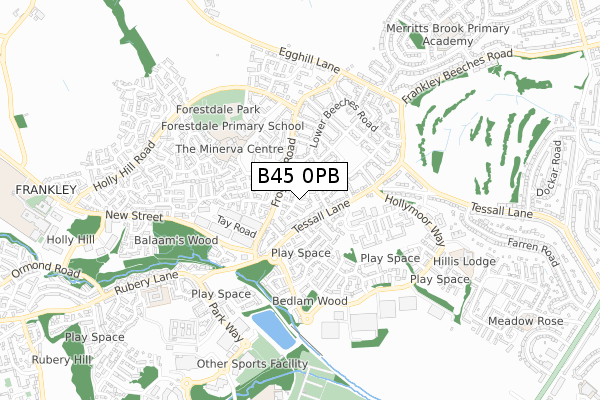 B45 0PB map - small scale - OS Open Zoomstack (Ordnance Survey)