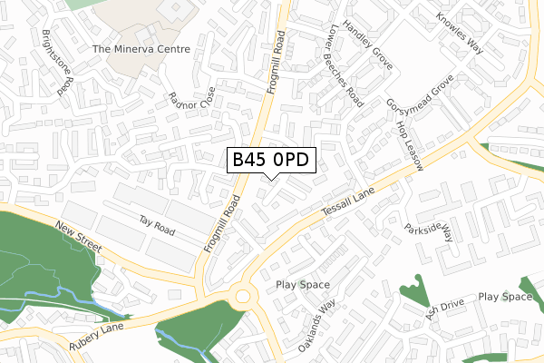 B45 0PD map - large scale - OS Open Zoomstack (Ordnance Survey)