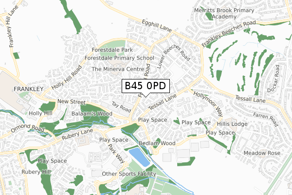 B45 0PD map - small scale - OS Open Zoomstack (Ordnance Survey)