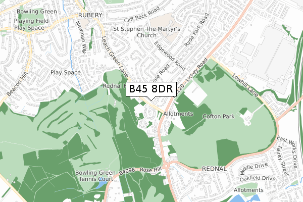 B45 8DR map - small scale - OS Open Zoomstack (Ordnance Survey)